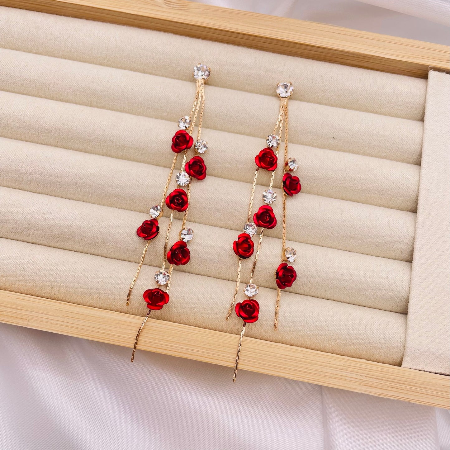 Red Rose Tassel Earrings