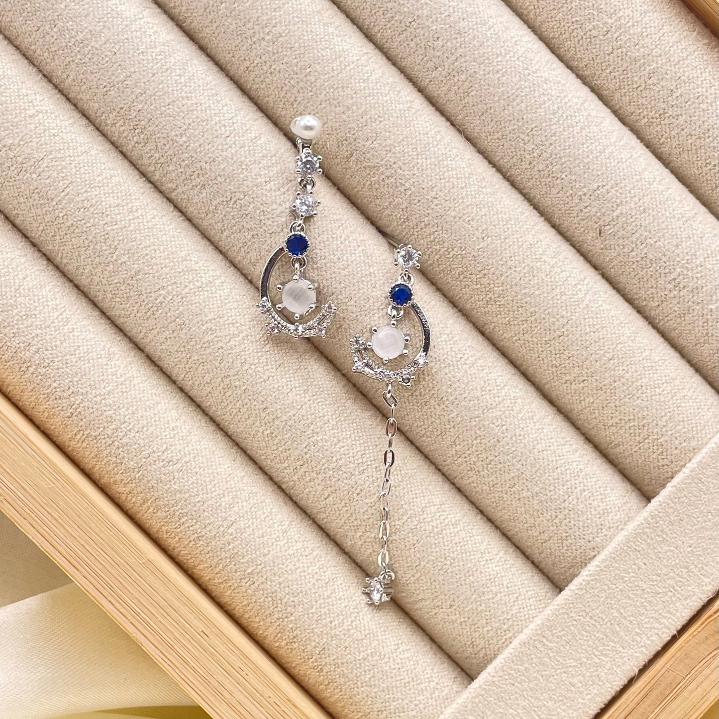 Celestial Blue Crescent Earrings