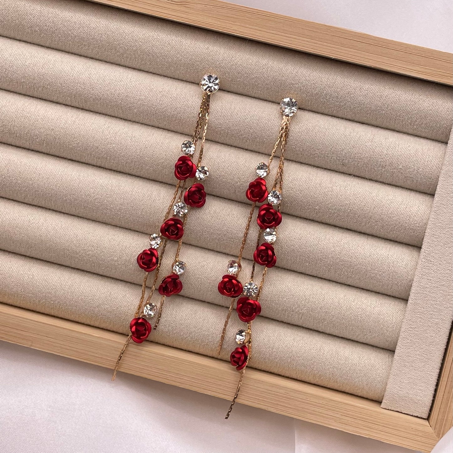 Red Rose Tassel Earrings