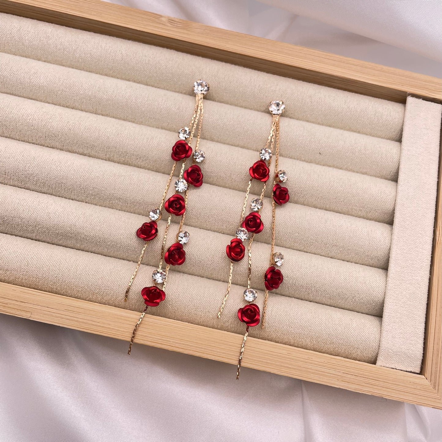 Red Rose Tassel Earrings