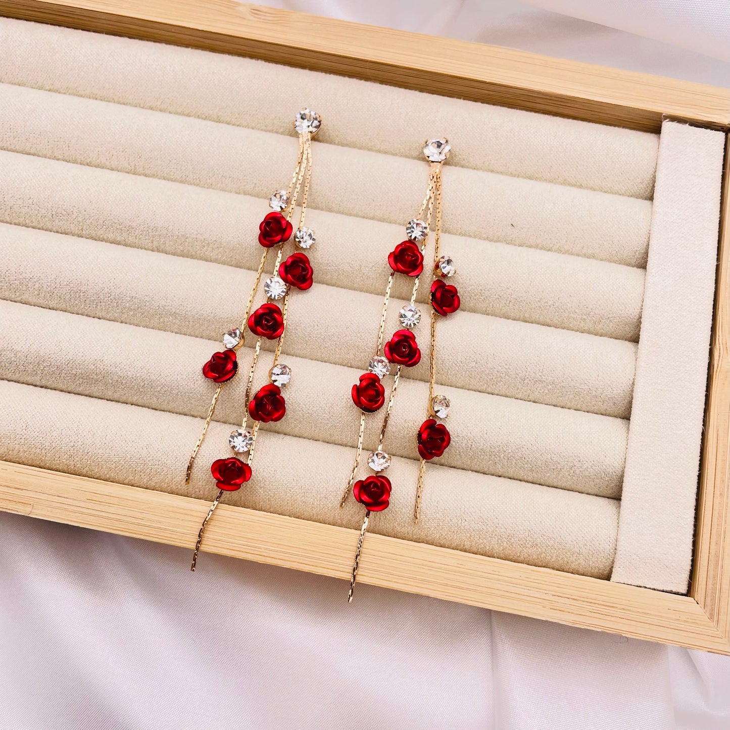 Red Rose Tassel Earrings