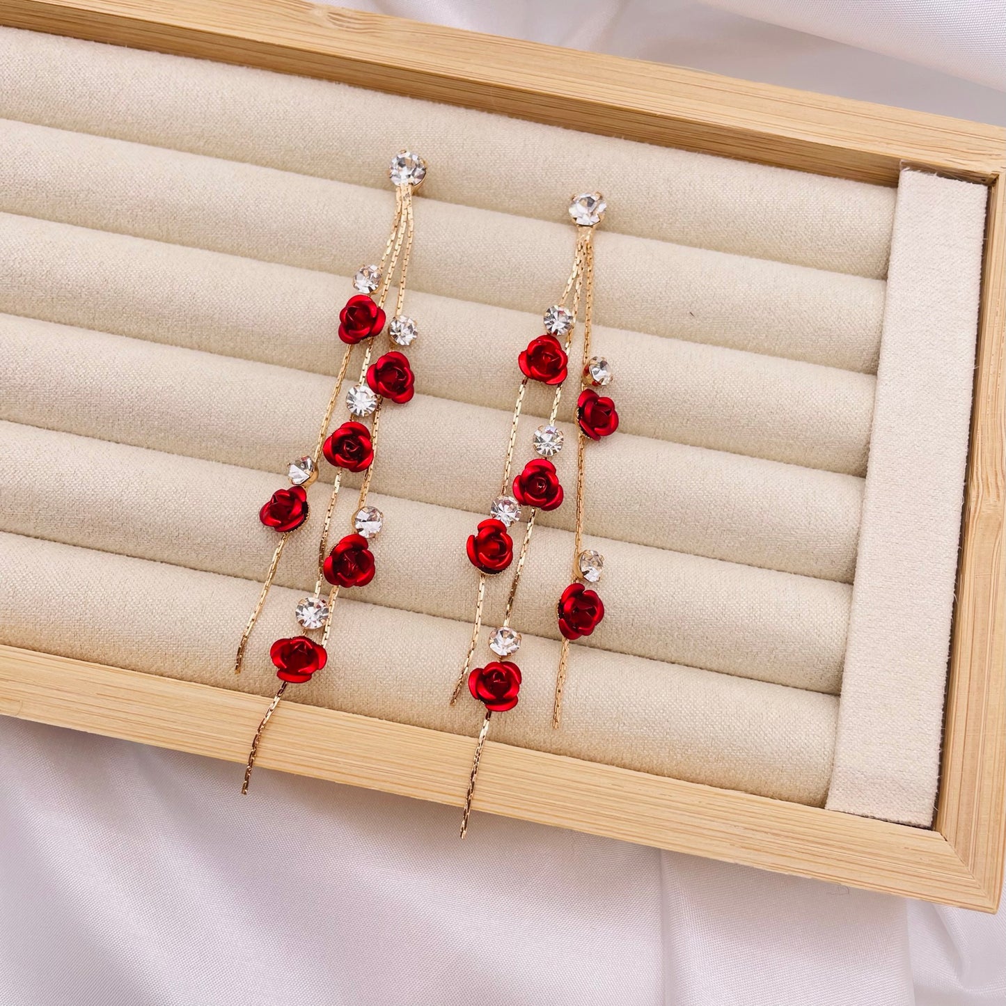 Red Rose Tassel Earrings