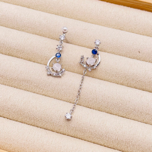 Celestial Blue Crescent Earrings